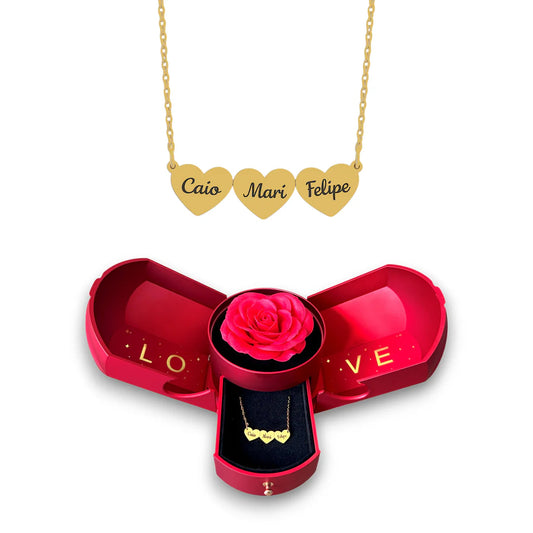 Collar Personalizado con Nombres + Rosa Eterna